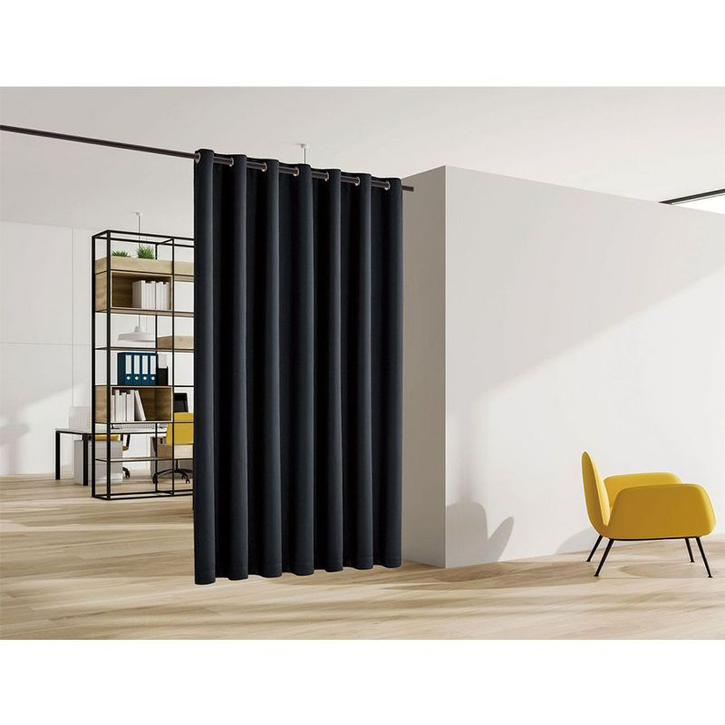 Blackout Room Divider Panel Privacy Partition Heavyweight Premium Fabric Thermal Insulated Grommet Top Black Color 48 W X 84 L Inches