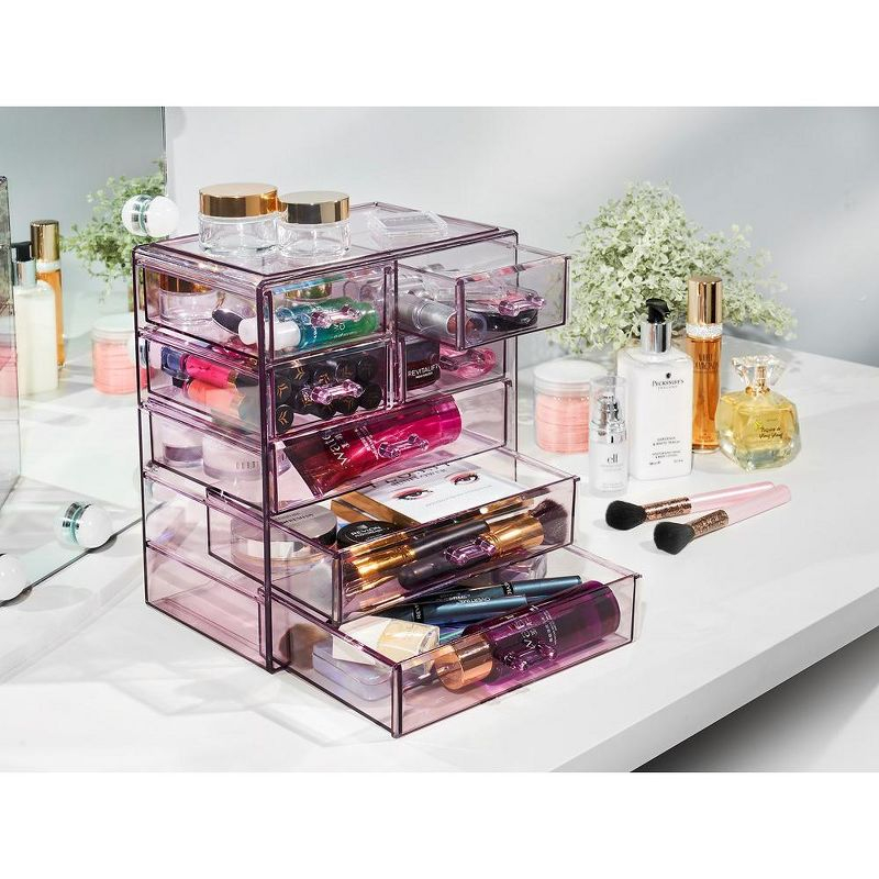 Sorbus Acrylic Makeup Organizer Case - Big Clear Makeup Organizer for Vanity, Bathroom, College Dorm, Closet, Desk (Purple)