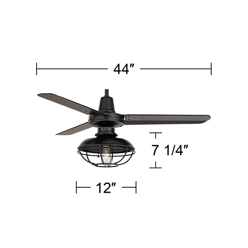 44" Casa Vieja Plaza Industrial Rustic Indoor Outdoor Ceiling Fan with LED Light Remote Control Matte Black Cage Damp Rated for Patio Exterior House