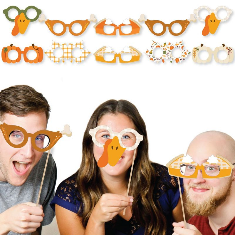 Big Dot of Happiness Fall Friends Thanksgiving Glasses - Paper Card Stock Friendsgiving Party Photo Booth Props Kit - 10 Count