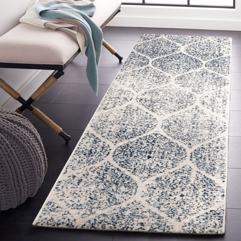 Madison MAD604 Power Loomed Indoor Runner Rug - Cream/Royal Blue - 2'3"x22' - Safavieh