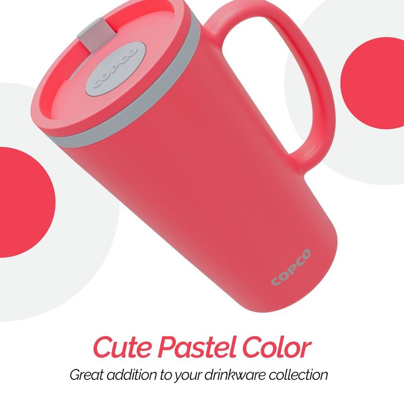 Copco Cone 16oz Insulated Travel Mug with Handle, Double Wall, Slide-Closure Lid, BPA-Free, Portable Coffee Cup (Coral Red)