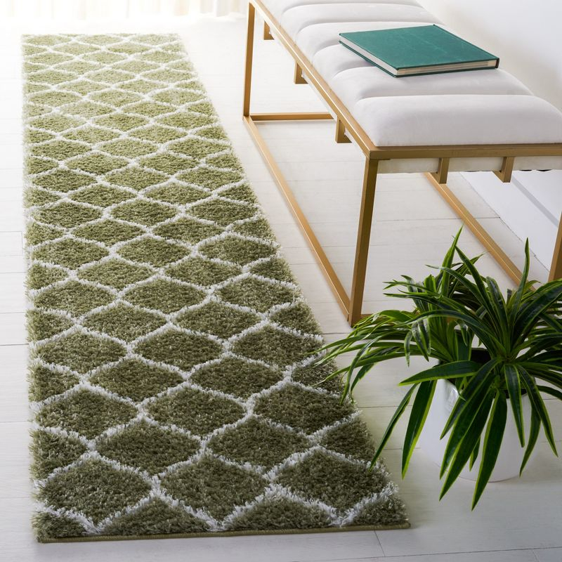 Tahoe Shag THO677 Power Loomed Indoor Runner Rug - Sage/White - 2'x9' - Safavieh