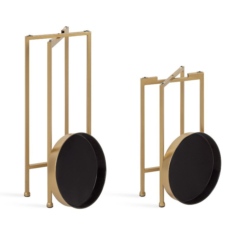 Kate and Laurel Celia Round Metal Nesting Table, 2 Piece, Black and Gold
