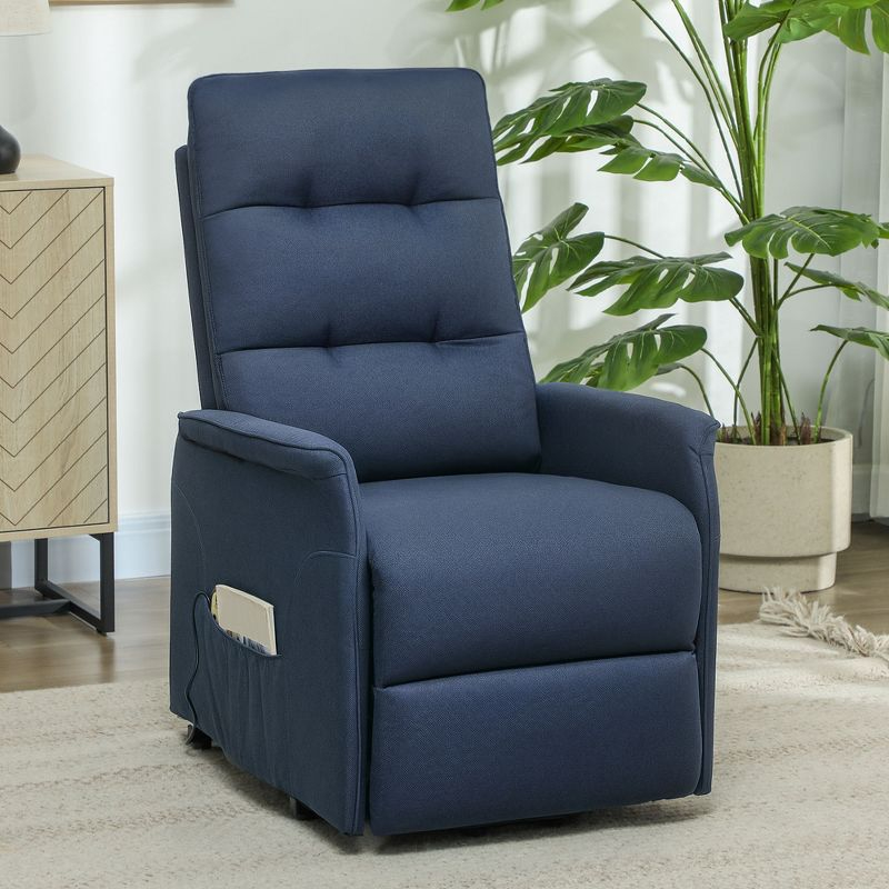HOMCOM Power Lift Recliner Chair, Electric Reclining Chair with Remote, Side Pockets, Pocket Spring, Tufted Back, Quick Assembly, Deep Blue