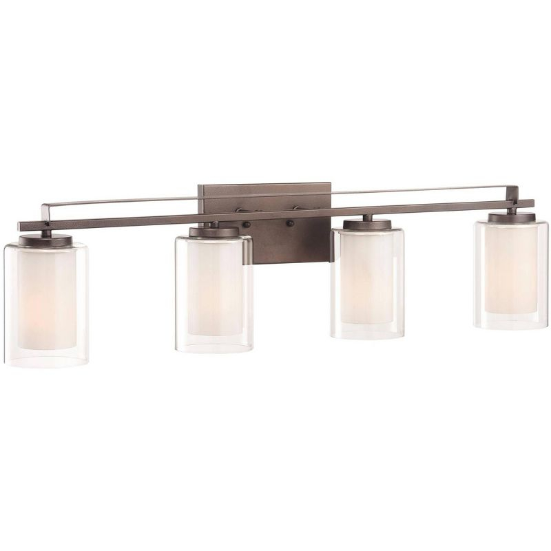 Minka Lavery Industrial Wall Light Smoked Iron Hardwired 32 1/2" 4-Light Fixture White Inner Clear Outer Glass Shade for Bathroom