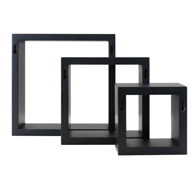 Set of 3 Cubbi Floating Wall Shelves Black: Wood Composite, Space-Saving, Various Sizes