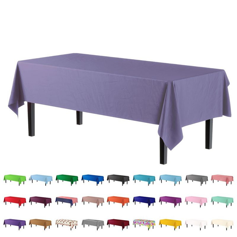 Crown Premium Quality Plastic Tablecloth 54 Inch. x 108 Inch. Rectangle - Lavender - 6 Pack