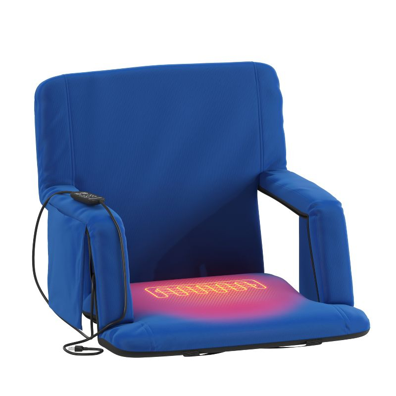 Flash Furniture Foldable Reclining Stadium Chair with Backpack Straps and Heated Seat - Blue