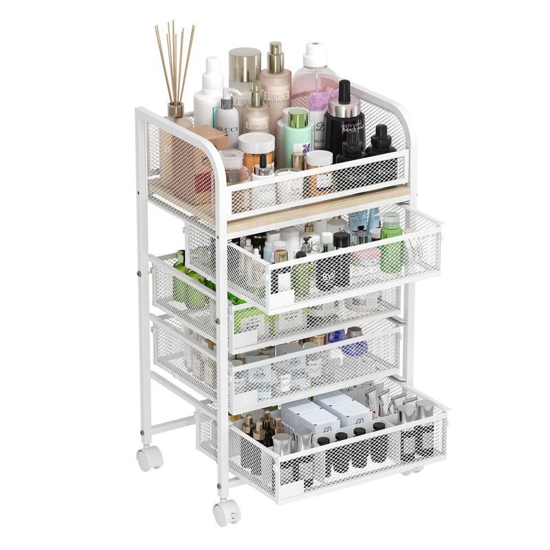Makeup Organizer with 4 Drawers, Skincare Storage, Floor Skincare Organizers with Wheels
