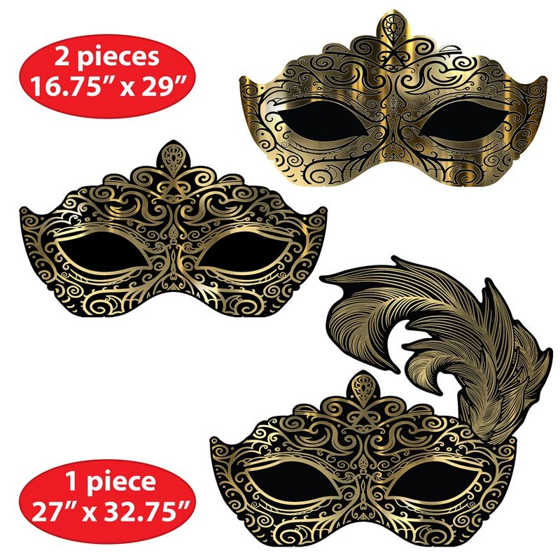 Beistle Masquerade Mask Wall Decorations, Asstd, (3/Box) Multicolored