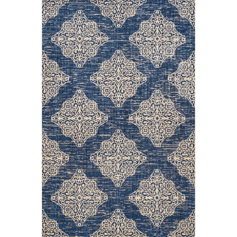 4'x6' Tuscany Ornate Medallions Indoor/Outdoor Area Rug, Navy/Beige - JONATHAN Y
