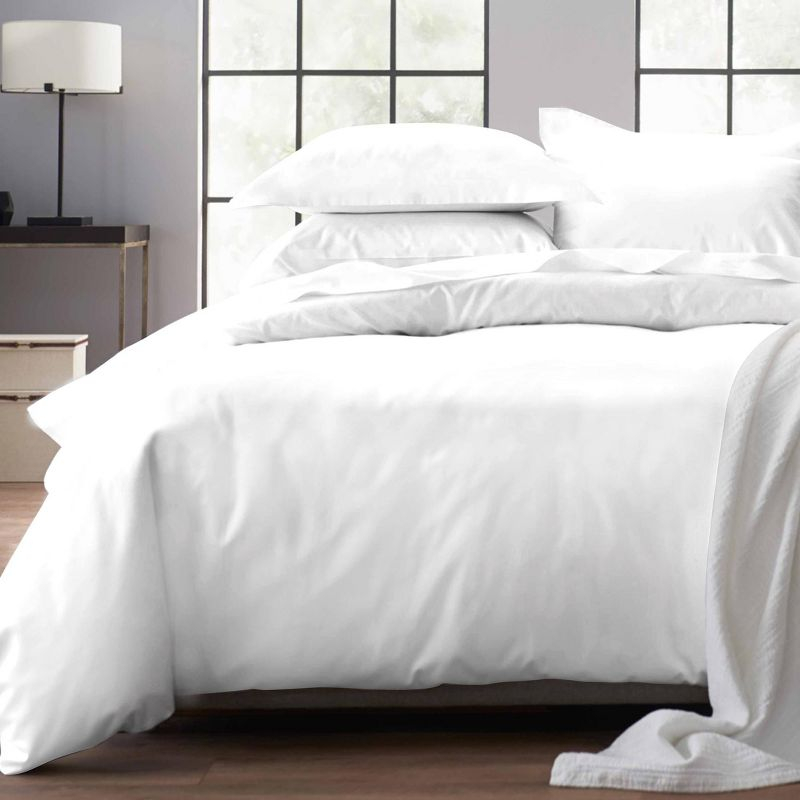 100% Cotton Duvet Cover Set - Premium 400 Thread Count, , Smooth Sateen Weave, Button Closure and Corner Ties (3 Piece, Pure White, Oversized King)