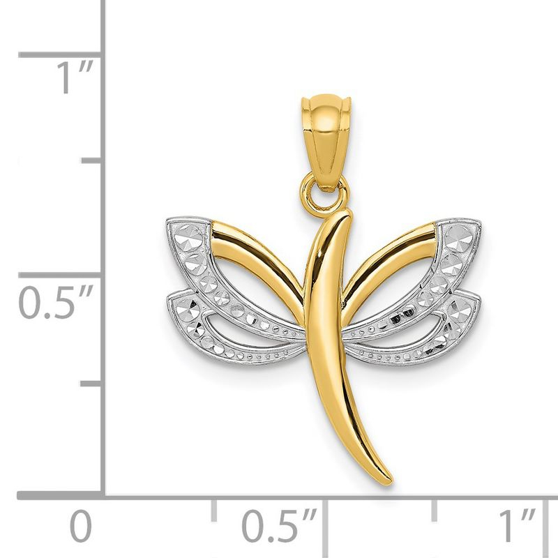 Black Bow Jewelry 14k Yellow Gold and White Rhodium Two Tone Dragonfly Pendant, 18mm