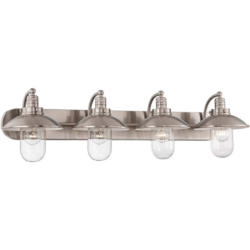 Minka Lavery Industrial Wall Light Brushed Nickel Hardwired 38 1/2" 4-Light Fixture Clear Glass Shade for Bathroom Vanity Hallway