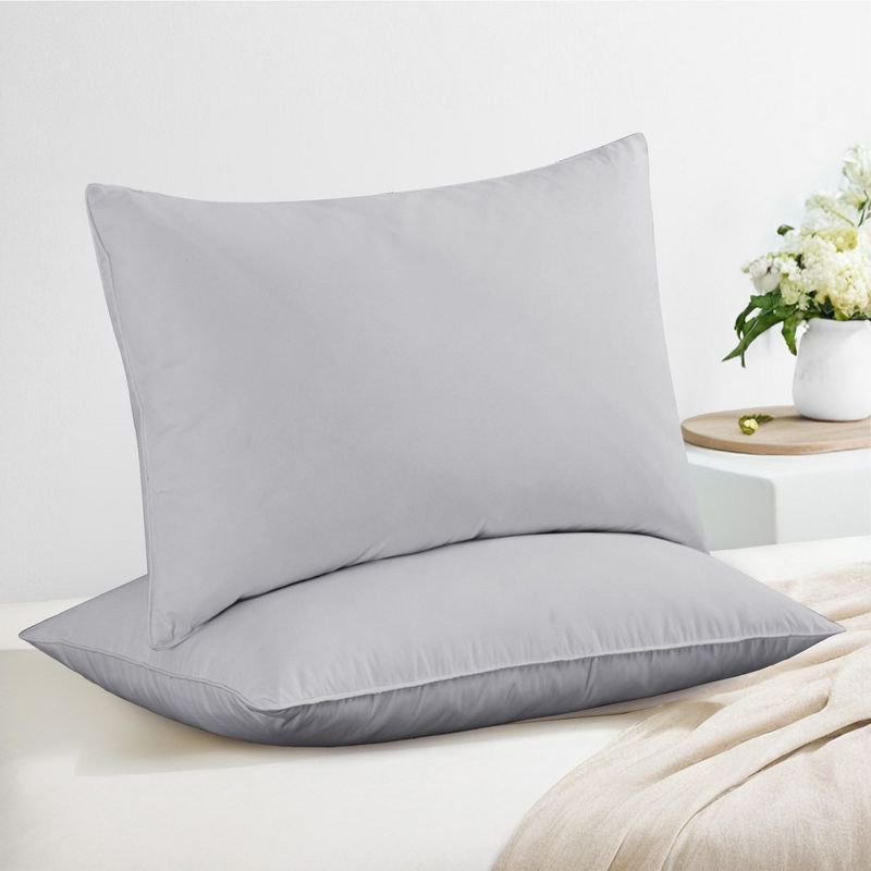 Peace Nest Set of 2 Medium Goose Feather Down Bed Pillow with Cotton Cover, Gray, Standard