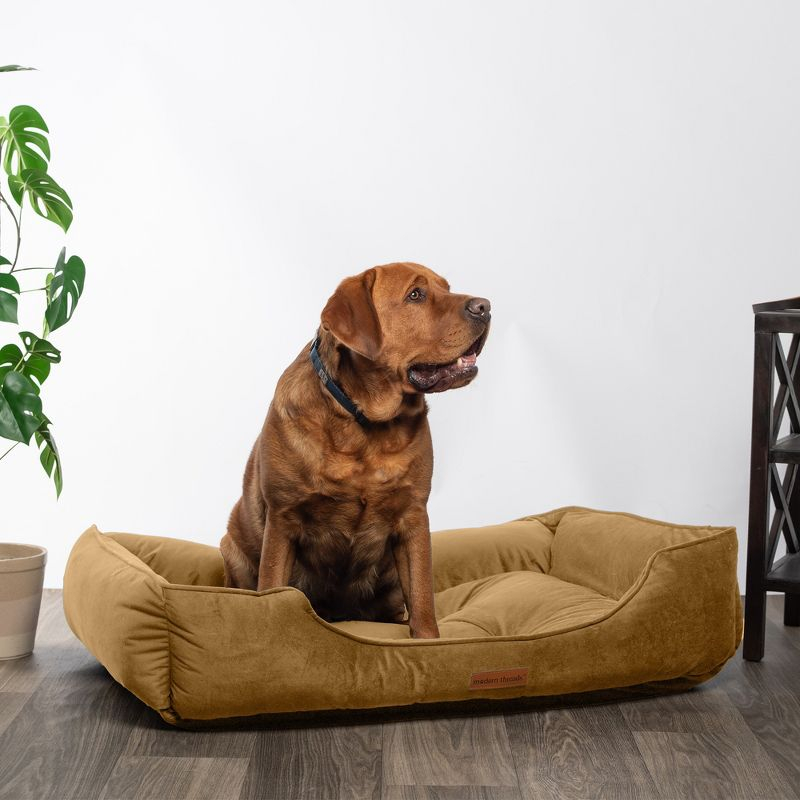 Modern Threads Medium Luxury Velvet Tufted-Style Dog Bed, Caramel