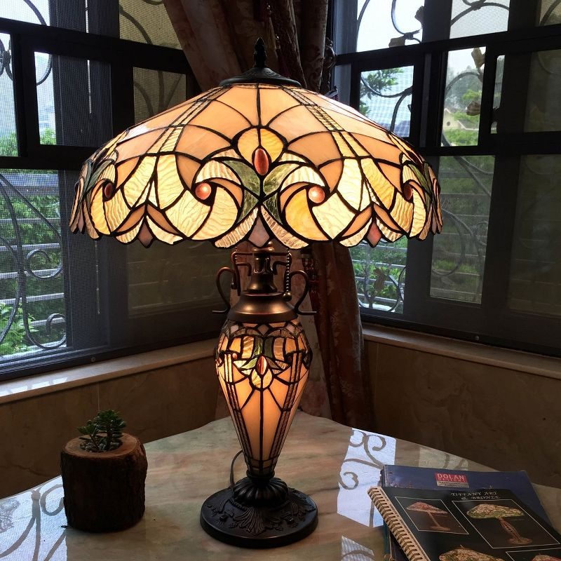 Chloe Lighting Liaison Tiffany-Style 3 Light Victorian Double Lit Table Lamp 18" Shade