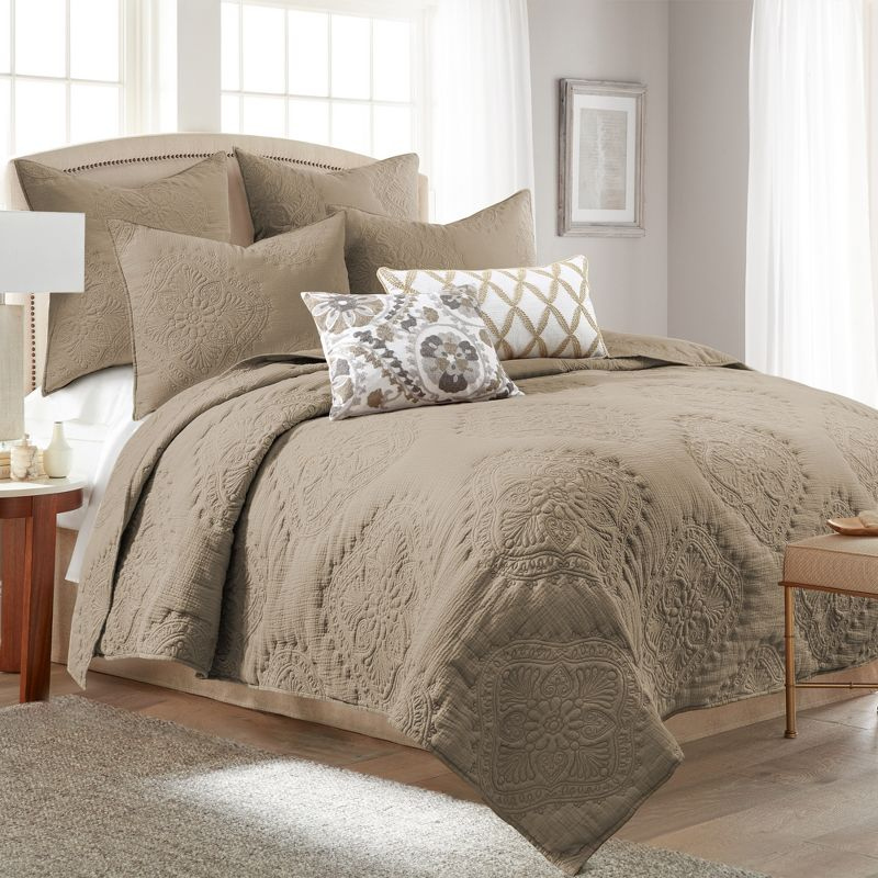 Muslin Stitch Taupe King Quilt Set - Levtex Home