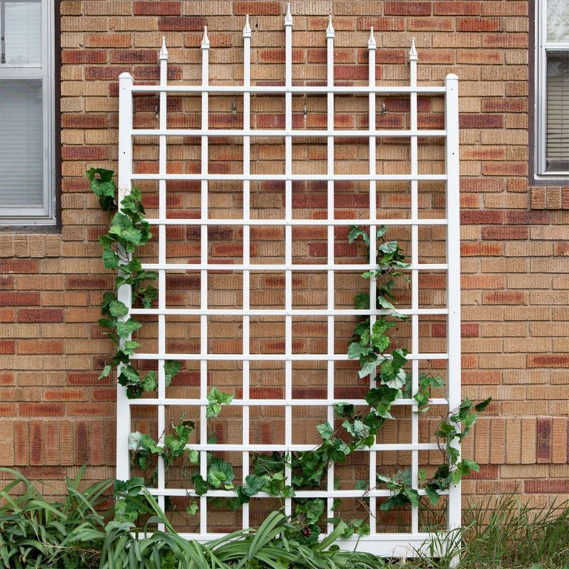 Dura-Trel Winchester 57"x95" PVC Vinyl Outdoor Garden Trellis Support for Vines, Climbing Plants, Flowers, & Vegetables w/Wall Mounting Screws, White
