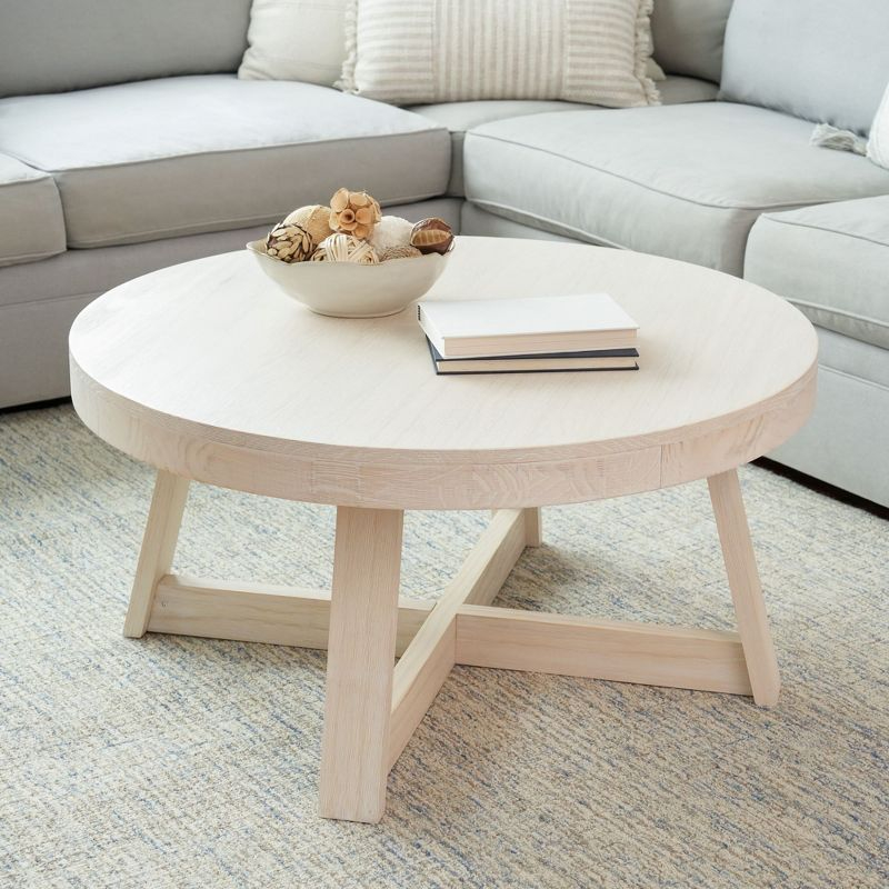 Plank+Beam Classic Solid Wood Round Coffee Table, 36" Farmhouse Table for Living Room