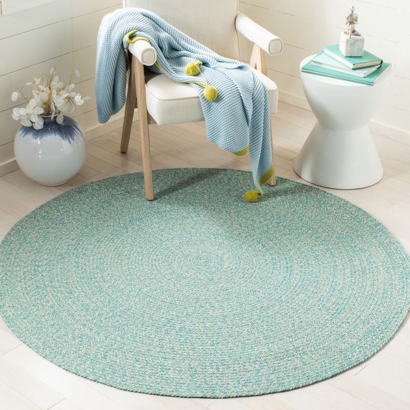 Braided BRD701 Hand Woven Area Rug - Teal/Ivory - 5' round - Safavieh.