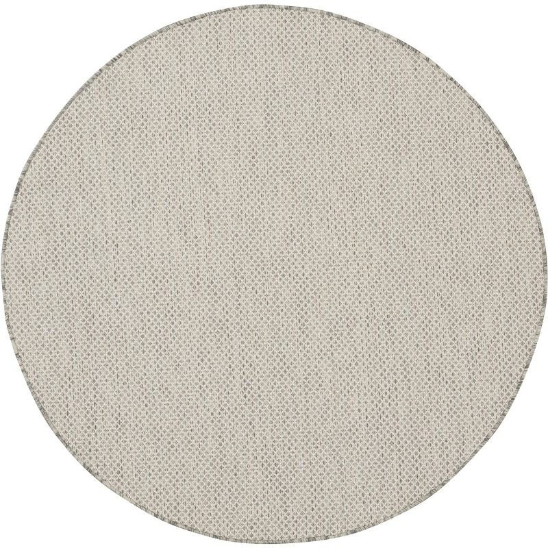 Nourison 5' x 5' Courtyard Modern Easy Care Flatweave Indoor Outdoor Round Rug Ivory/Silver