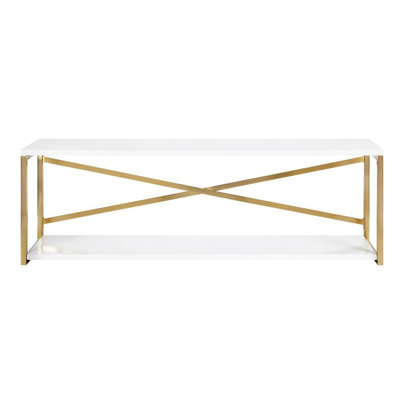 Kate & Laurel All Things Decor 36"x12"x8" Ascott 2-Tier Wall Shelf White - Modern Glam Decor, Keyhole Hangers