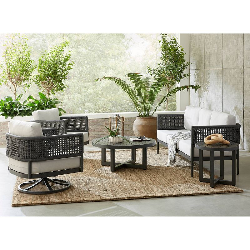 International Concepts 5pc Woven Abaca Rope Outdoor Patio Conversation Furniture Sets: Includes Rockers, Aluminum Frame
