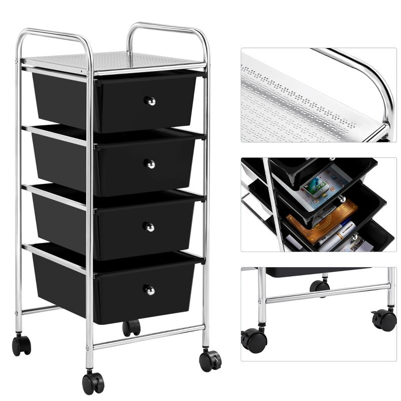 Yaheetech 4 Drawers Rolling Storage Cart Metal Frame Plastic Drawers for Office Home Study,Black