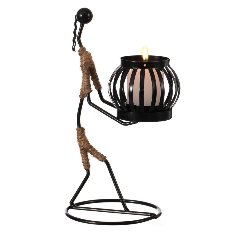 Fabulaxe Wire Figure Candle Holder Decorative Modern Tea Light Lantern Tabletop Centerpiece Candle Stand, Front Carry