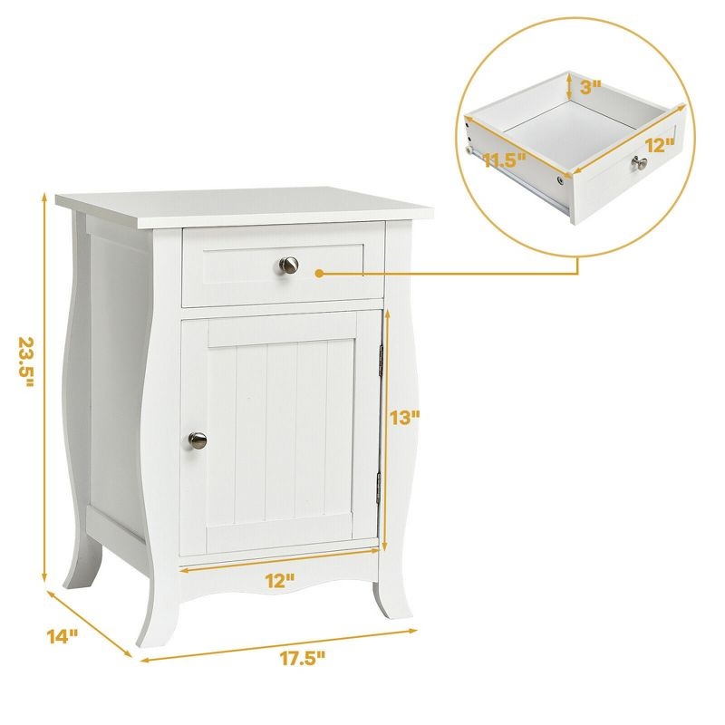 Costway Accent End Table with Drawer Storage Cabinet Wooden Nightstand White