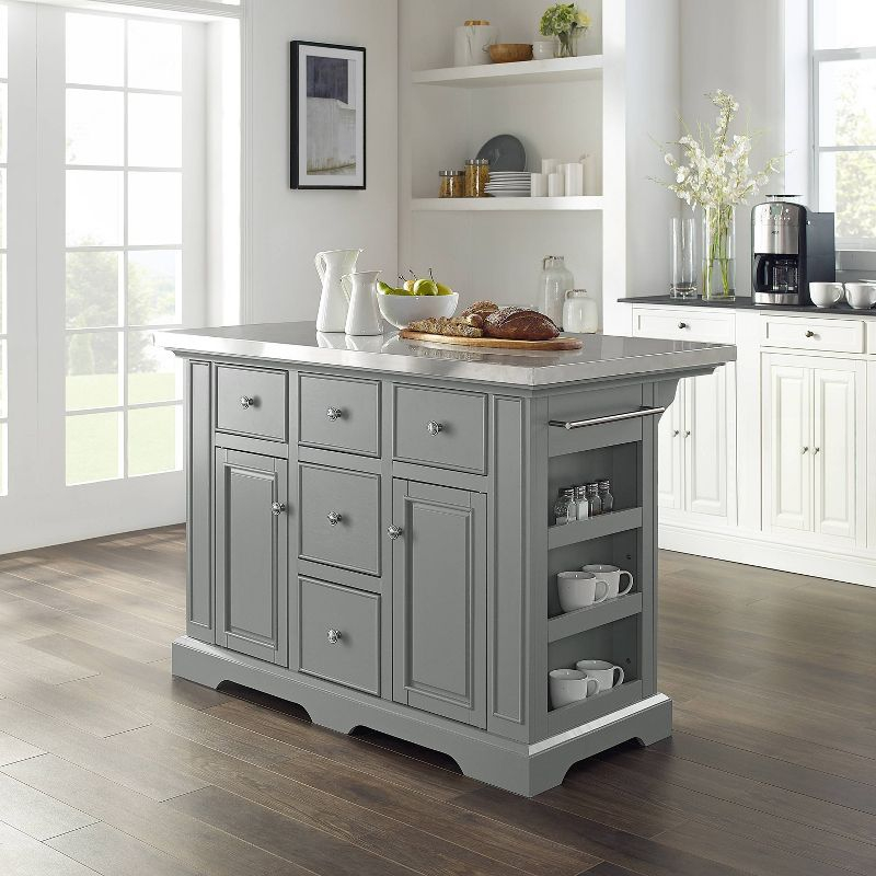 Julia Stainless Steel Top Kitchen Island Gray - Crosley: Towel Bar, Spice Rack, 5 Drawers, 2 Cabinets