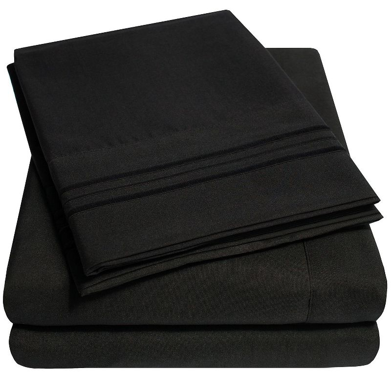 4 Piece Sheet Set, Ultra Soft 1800 Series Collection - Queen, Black