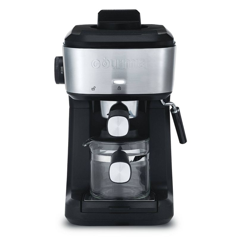 Gourmia 4-Shot Steam Espresso, Cappuccino, and Latte Maker with Frothing Wand: 1.5L Capacity, 1500W Electric