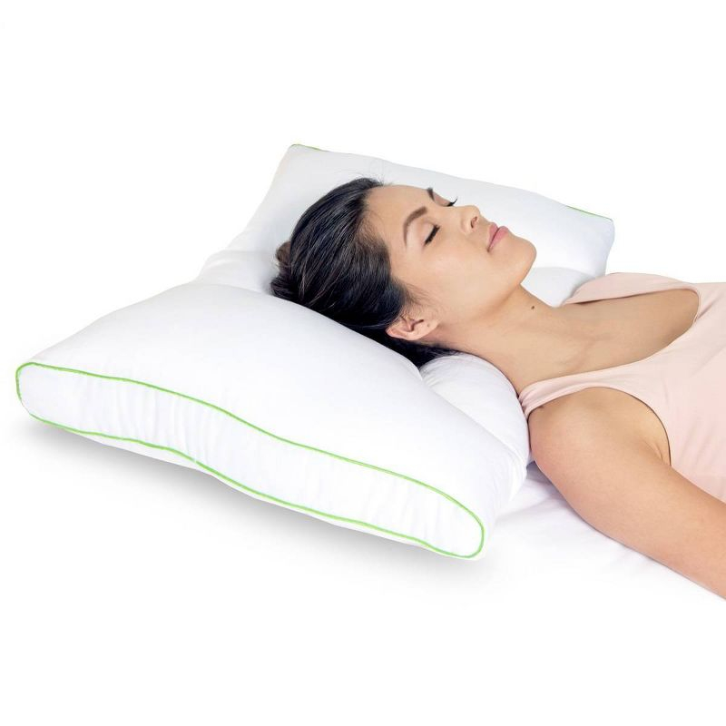 Medium Soft Dual Sleep Neck Pillow - Sleep Yoga: Cervical Support, Indoor U-Shape Travel Cushion, Woven Cotton & Polyester