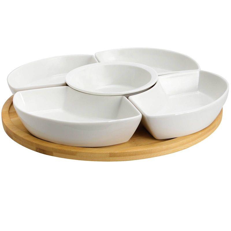 6pc Stoneware Beautiful Party Serving Set White - Elama: Entertaining Serveware & Condiment Bowls