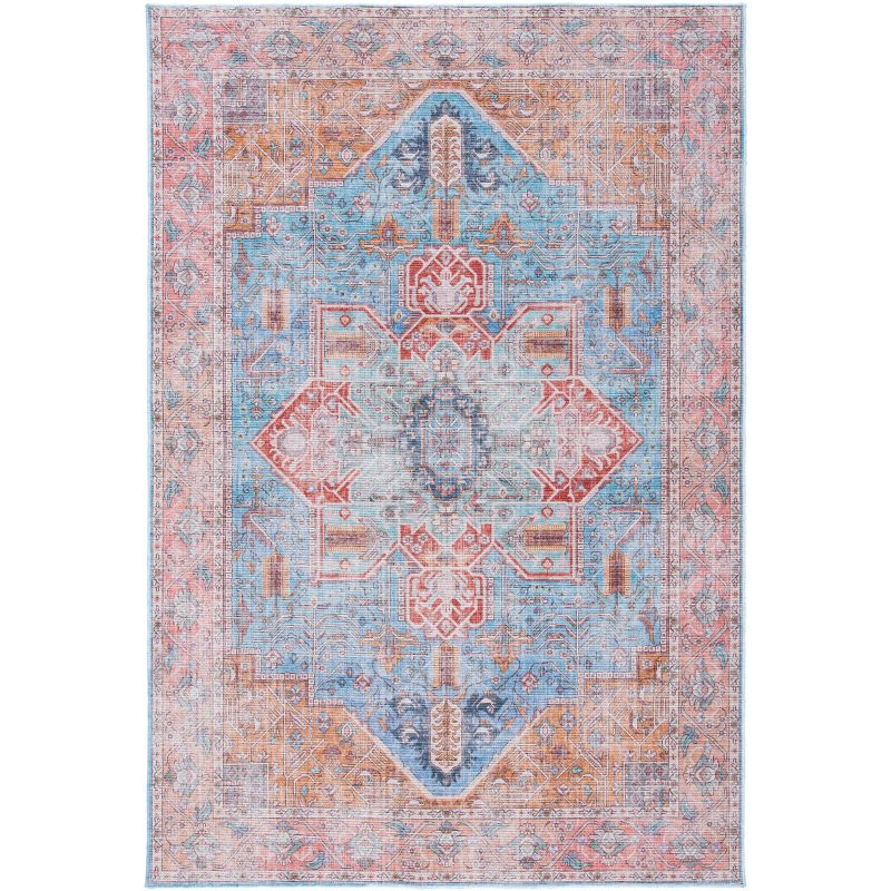 Serapi SEP582 Power Loomed Machine Washable Area Rug - Blue/Rust - 4'x6' - Safavieh.
