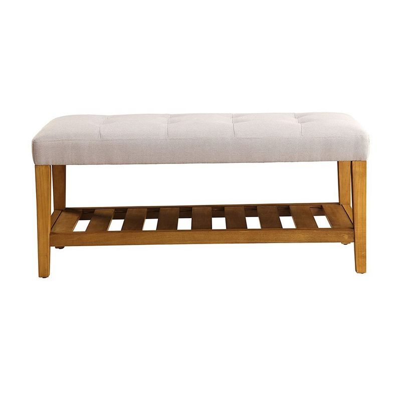 Simple Relax Fabric and Wood Bench in Light Gray and Oak