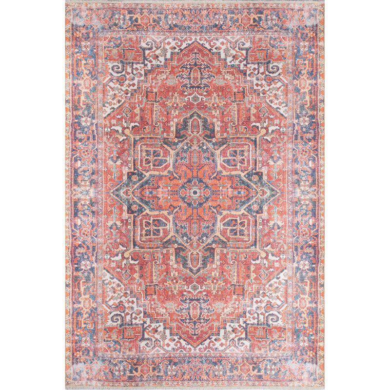 5'6"x8'6" Chandler Medallion Area Rug Red - Momeni: Bohemian Shibori Pattern, Medium Pile, Indoor Use, 6x8 Rug
