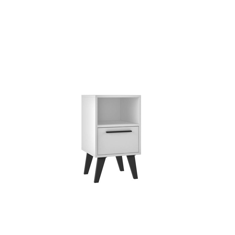 Amsterdam Nightstand 1.0 White - Manhattan Comfort: Mid-Century Modern Design, Open Shelf, Concealed Storage