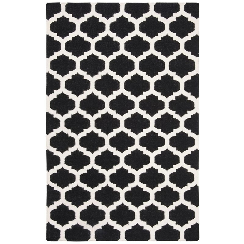 Dhurries DHU623 Hand Woven Flat Weave Area Rug Black / Ivory 4' X 6' - Safavieh.