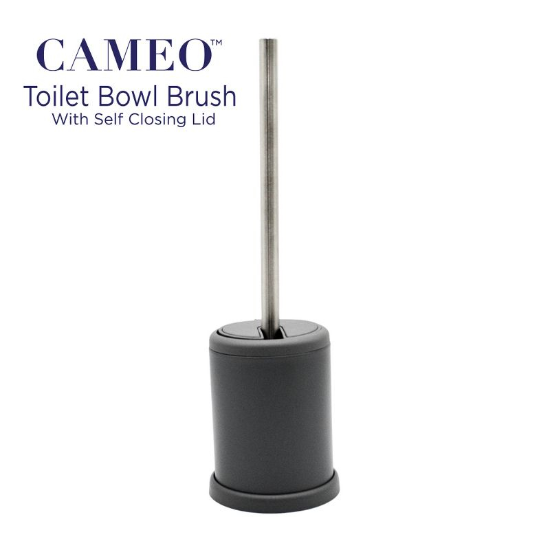 Cameo Toilet Bowl Cleaning Brush, Self-Closing Lid, Stainless-Steel Holder, 360 Degree Brush Head, Fingerprint-Proof, Rust Resistant, Compact Size