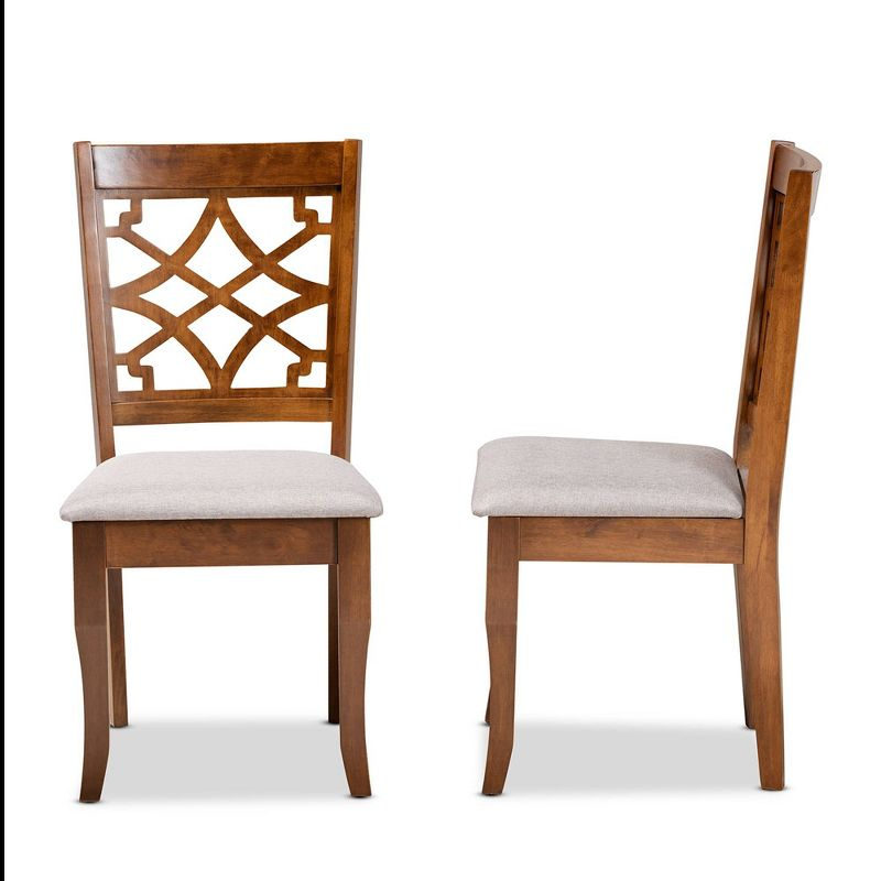 2pc Mael Fabric Upholstered and Wood Dining Chair Set Gray/Brown - Baxton Studio: Polyester, Spot Clean, Armless