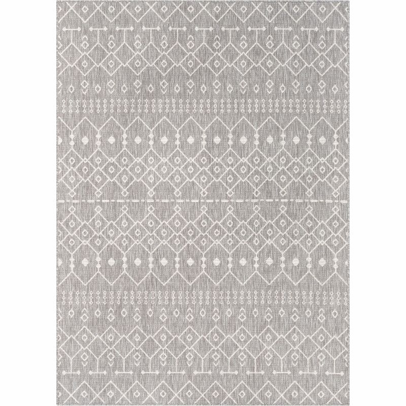Well Woven Nors Light Grey Indoor / Outdoor Flat Weave Pile Nordic Lattice Pattern Area Rug (7'10" x 9'10")