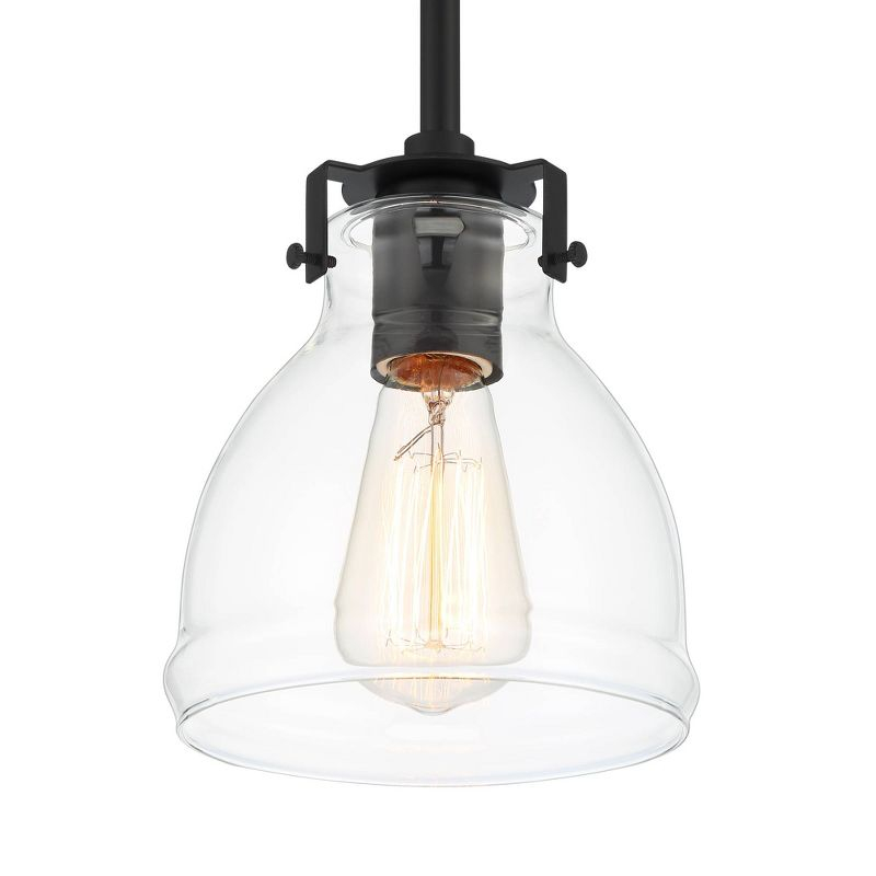 Possini Euro Design Bellis Black Mini Pendant 6" Wide Modern Industrial Clear Glass Bell Shade for Dining Room House Foyer Kitchen Island Entryway