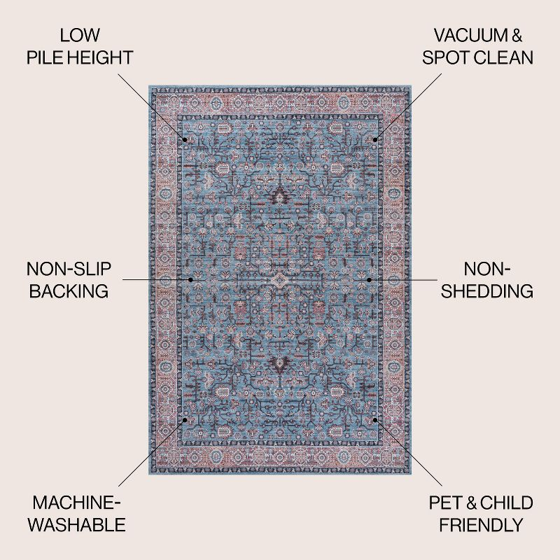 Kemer All-Over Persian Machine-Washable Blue/Red/Brown 3 ft. x 5 ft. Area Rug - JONATHAN Y