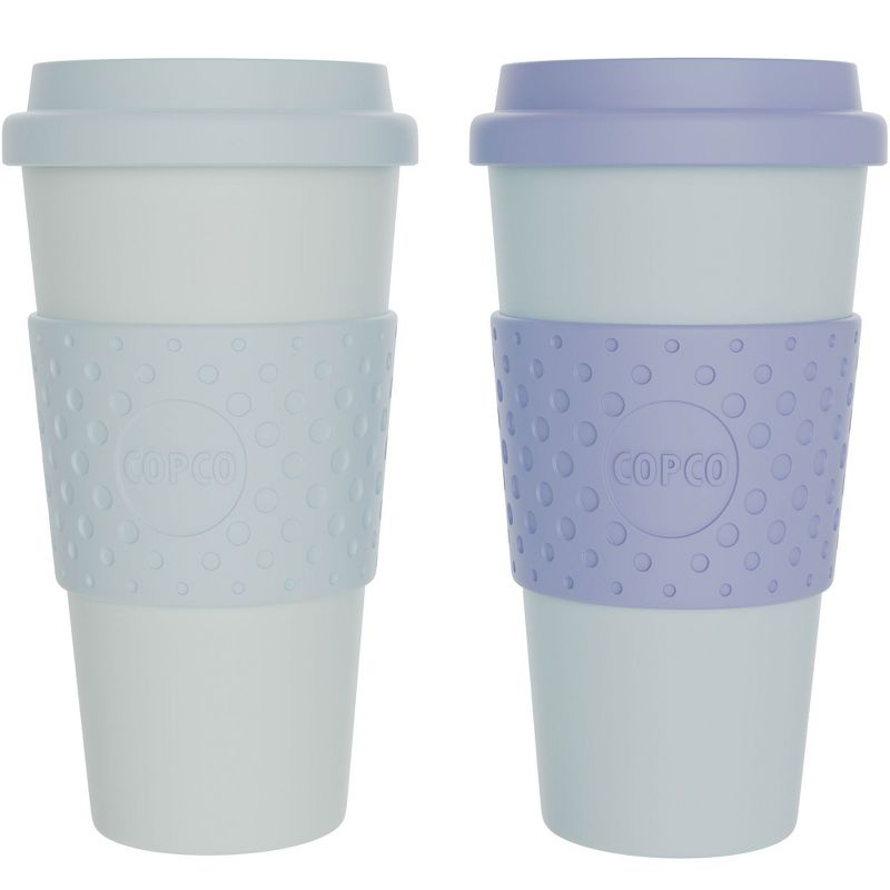 Copco Acadia To Go Mug Set of 2, 16 Ounce Reusable Coffee Cups with Lids, Durable & BPA-Free, Travel Mugs Double-Wall Insulation, Purple & Teal