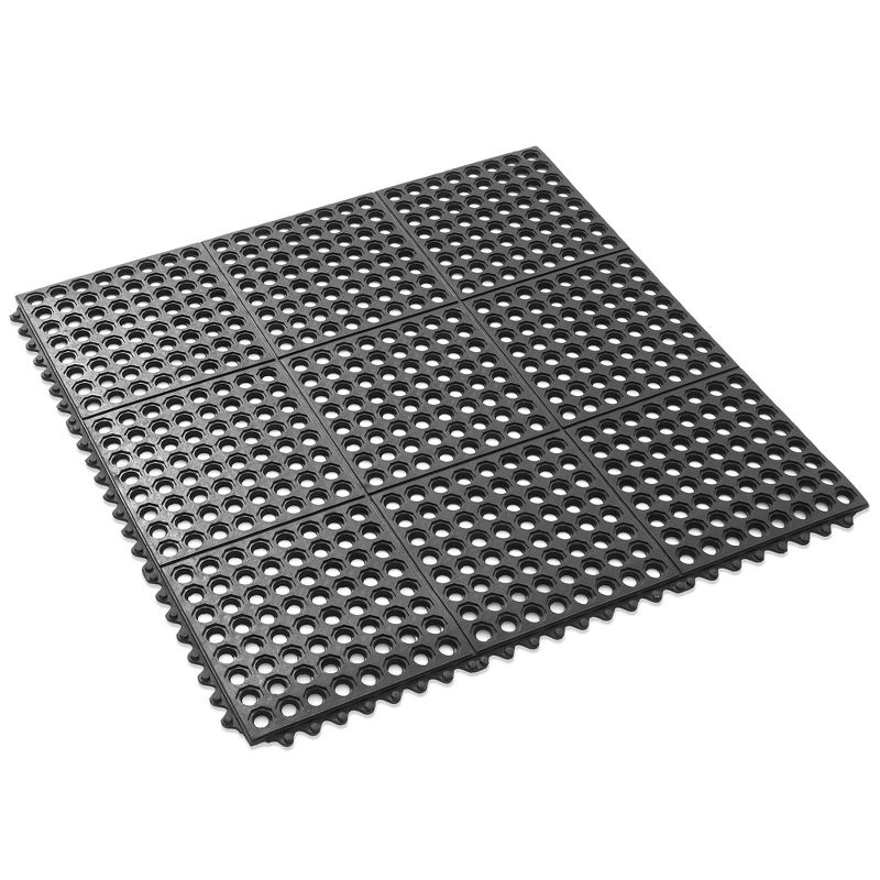 GRIDMANN Commercial Restaurant Floor Mat, 36" x 36" Interlocking Mat, Non-Slip and Grease Resistant Anti-Fatigue Rubber Kitchen Drainage Mat, Black