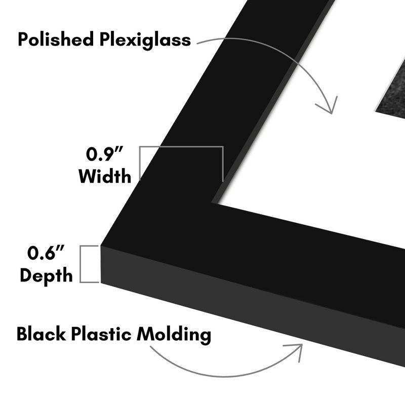 Americanflat 5 Pack of 9x12 Frames with 6x8 Mat - Plexiglass Cover - Black
